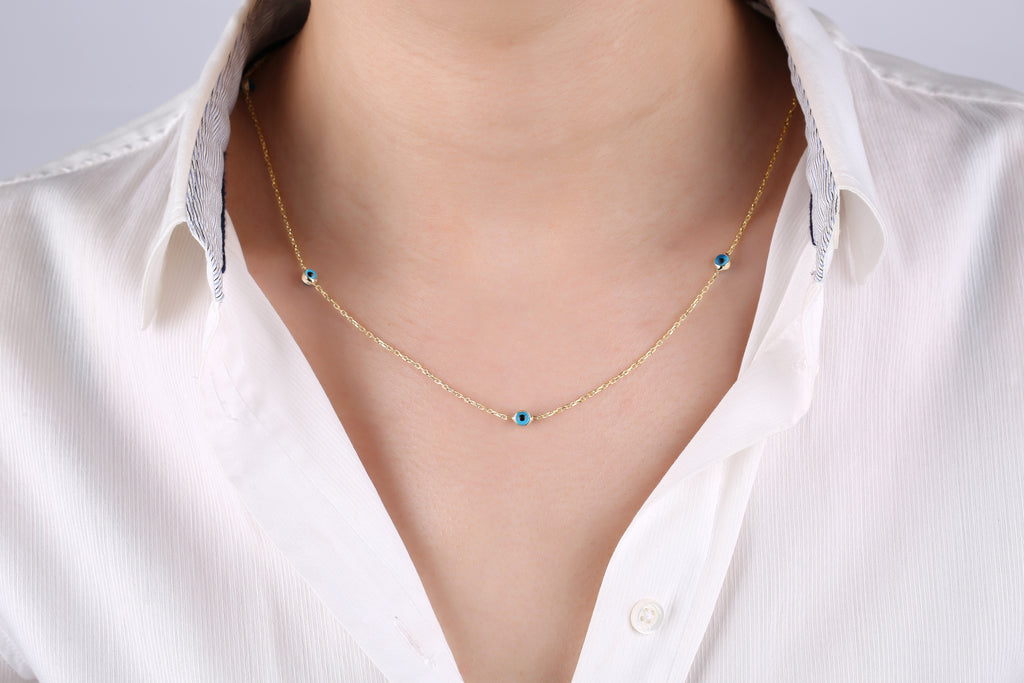 EVIL EYE STATION NECKLACE - GOLD