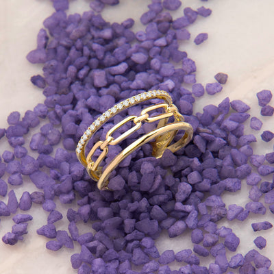 14K TRIPLE ROW MIX STATEMENT RING