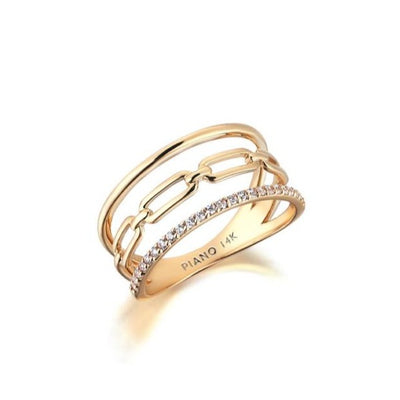 14K TRIPLE ROW MIX STATEMENT RING