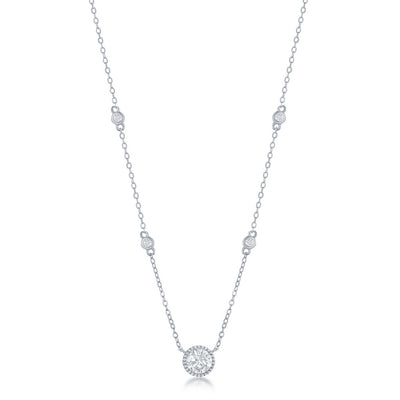 CZ STATION NECKLACE, SILVER