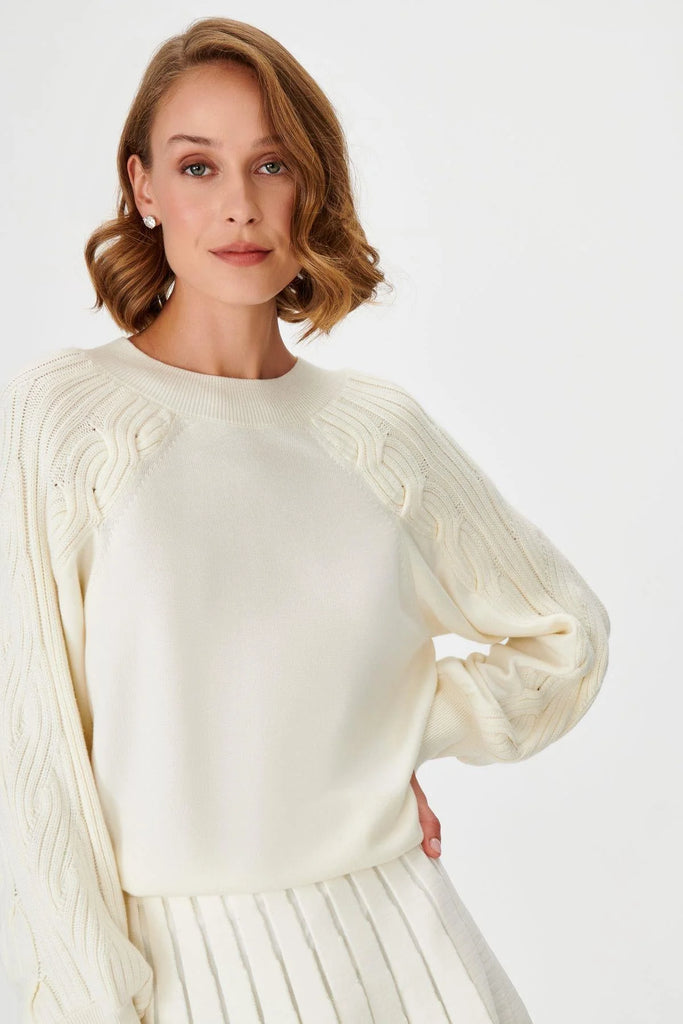 ECRU SWEATER WITH BRAIDED SLEEVES