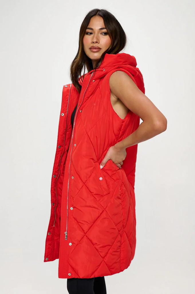LONG PUFFER VEST, RED