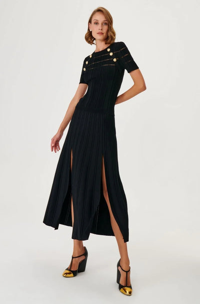DOUBLE SLIT KNIT SKIRT, BLACK