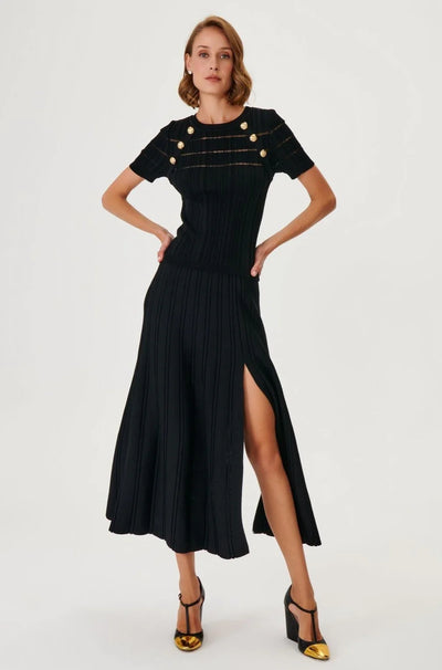 DOUBLE SLIT KNIT SKIRT, BLACK