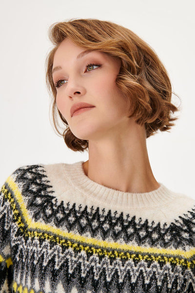 YELLOW & BLACK JACQUARD MULTI KNIT SWEATER