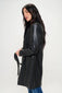 VEGAN LEATHER TRENCH COAT, BLACK