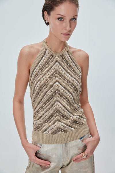 HALTER NECK STRIPED KNIT