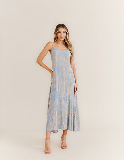 ICE TEXTURE PRINTED LONG DRESS