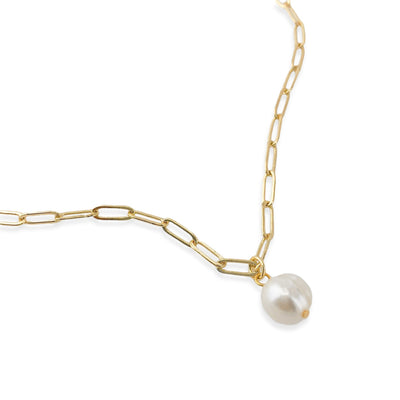 PAPERCLIP CHAIN NECKLACE WITH FRESHWATER PEARL