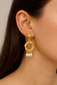 GOLD HEXAGON EARRINGS WITH PEARL DROPS