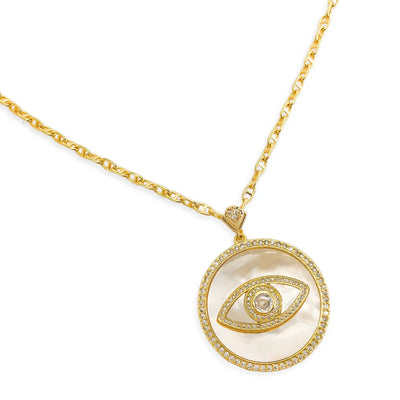 EVIL EYE MOTHER OF PEARL MEDALLION NECKLACE