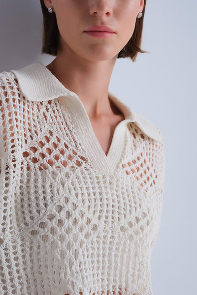 OPEN-KNIT ECRU BLOUSE