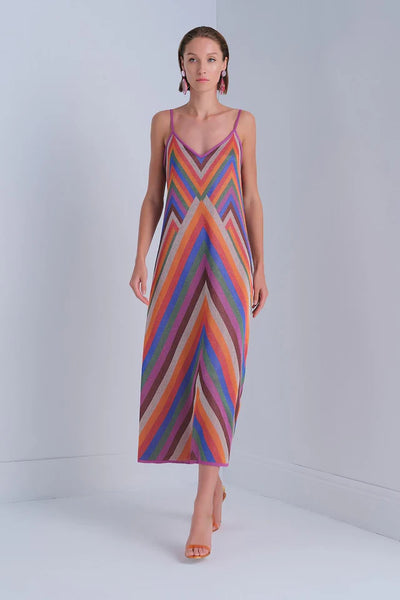 STRIPED MULTI MIDI KNIT DRESS