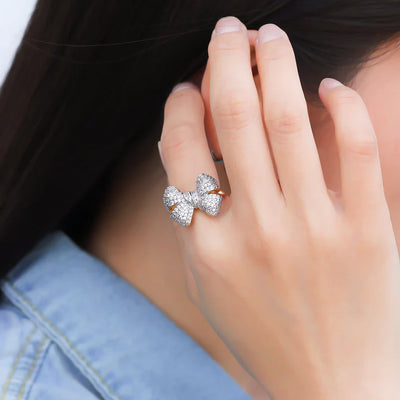TWO TONE PAVÉ BOW RING