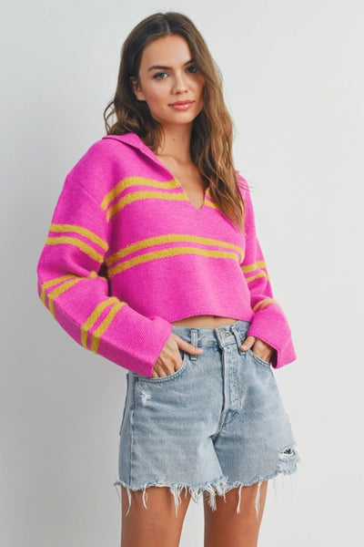 PINK LIME STRIPED SWEATER
