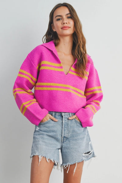 PINK LIME STRIPED SWEATER