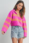 PINK LIME STRIPED SWEATER