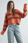 RUST NAVY STRIPED SWEATER