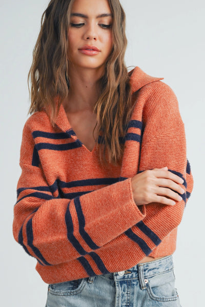 RUST NAVY STRIPED SWEATER