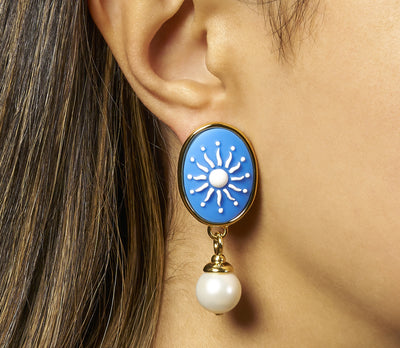 SUNSHINE CAMEO PEARL DROP EARRINGS