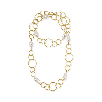 HANDMADE LONG CHAIN W/ STATIONED PEARLS