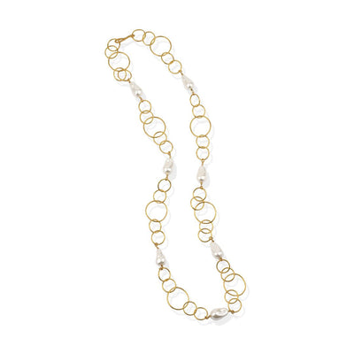 HANDMADE LONG CHAIN W/ STATIONED PEARLS