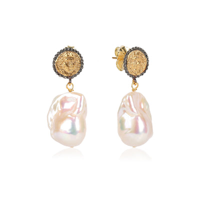 BAROQUE PEARL COIN EARRINGS