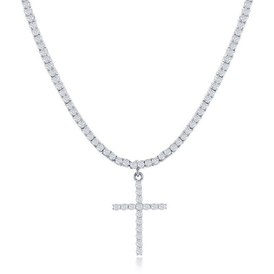 SILVER CROSS CZ  TENNIS NECKLACE